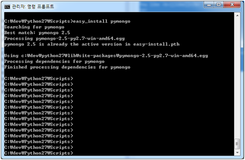 ... .exe를 이용하여, mongodb python driver인 pymongo를 설치