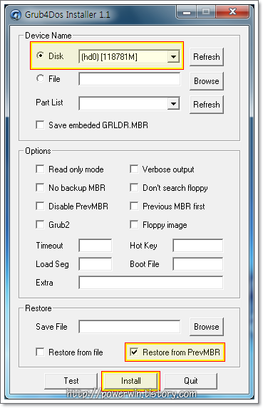 참고로 Bootsect.exe 나 MBRWiz.exe 와 같은 도구를 사용하여 MBR 을 초기화하여도 GRUB 이 제거됩니다. 참고하세요.