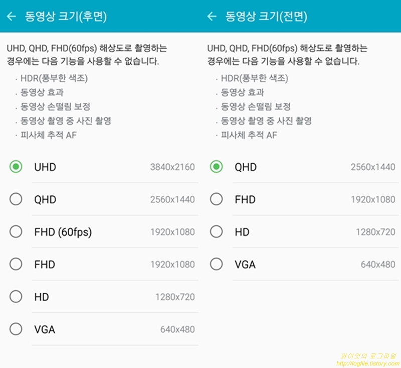 갤럭시 S6 ❘ 갤럭시 S6 엣지 카메라 동영상 해상도